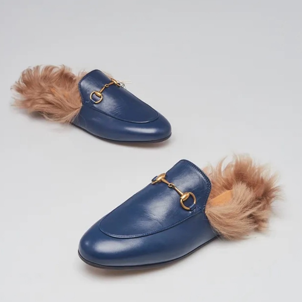 Gucci Princetown fur navy blue rare mules loafers shoes worn twice 36.5 $1124